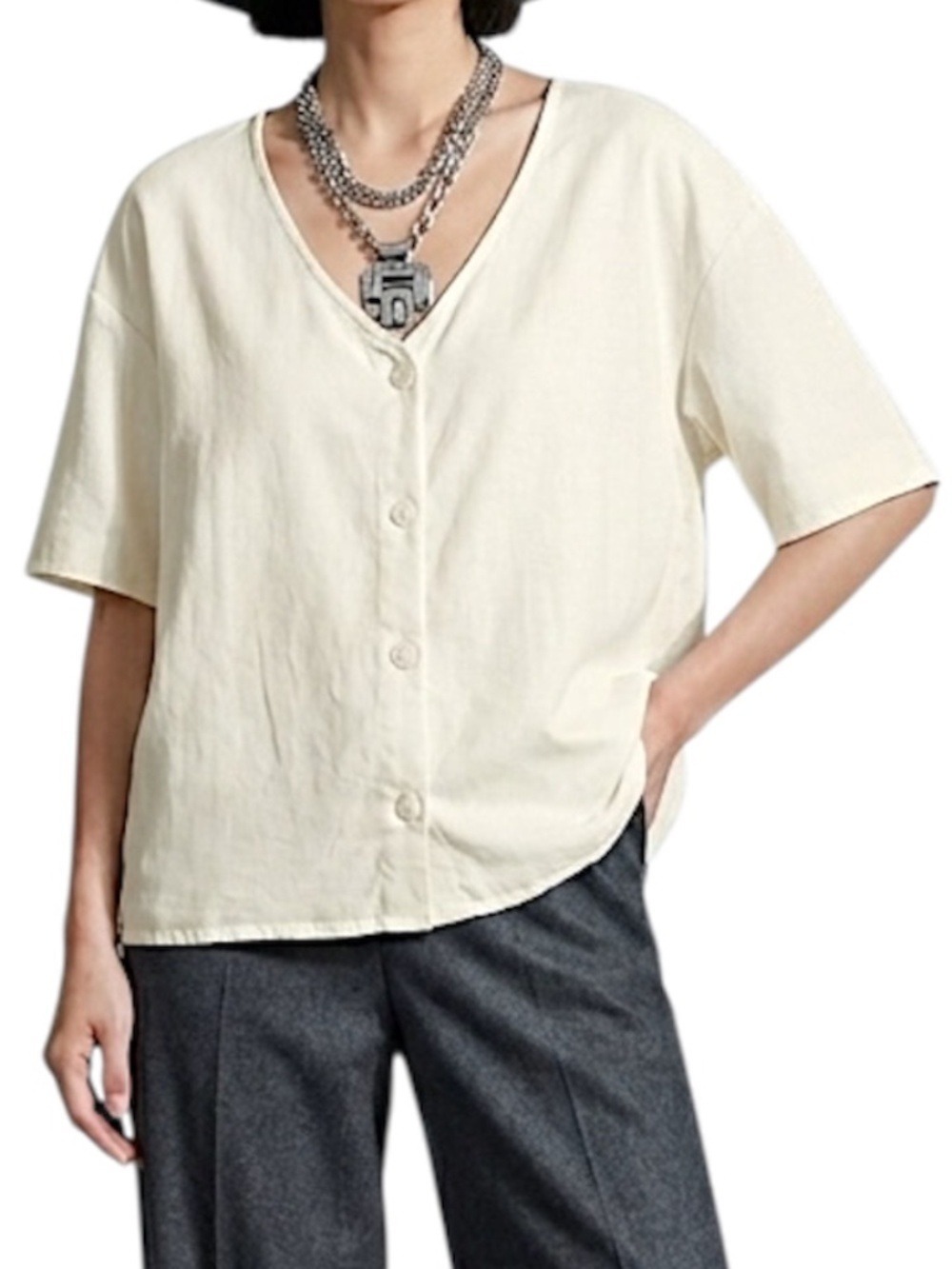 Liverpool LA linen blend minimalist old money cream boxy oversized blouse top S